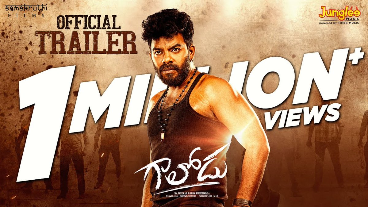 Massive 1 Million + Views 🔥 &amp; Trending On <a href="/YouTubeIndia/">YouTube India</a> ⚡ #GaaloduTrailer 

▶️ youtu.be/ccrFR8ANpU0

#GaaloduOnNovember18th 🌋
@SudheerAnand ¦ #SudigaliSudheer #Gaalodu <a href="/gehna_sippy/">Gehna Sippy</a> @Bheems1