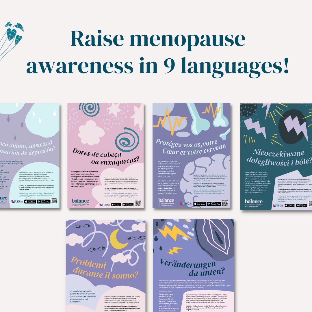 We’ve translated our menopause symptom awareness posters into French, Spanish, Italian, German, Dutch, Portuguese, Polish, Danish and Welsh. Download our free posters to help raise awareness of the #perimenopause and #menopause: bit.ly/balanceTransla…
