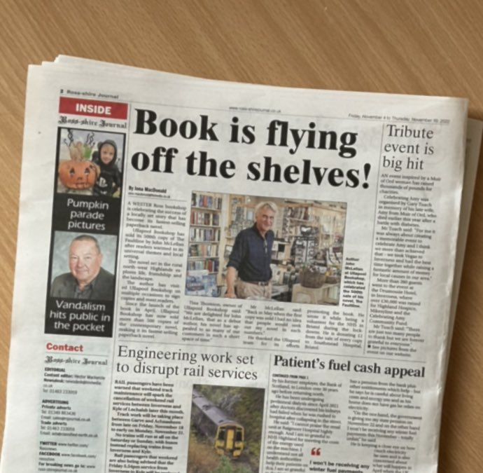 @UllapoolB is celebrating the success of their fastest selling paperback novel ⬇️

Page 2 of this Friday’s Ross-Shire Journal

#FaultlineNovel by @johnmac201 at #UllapoolBookshop #ChooseBookshops