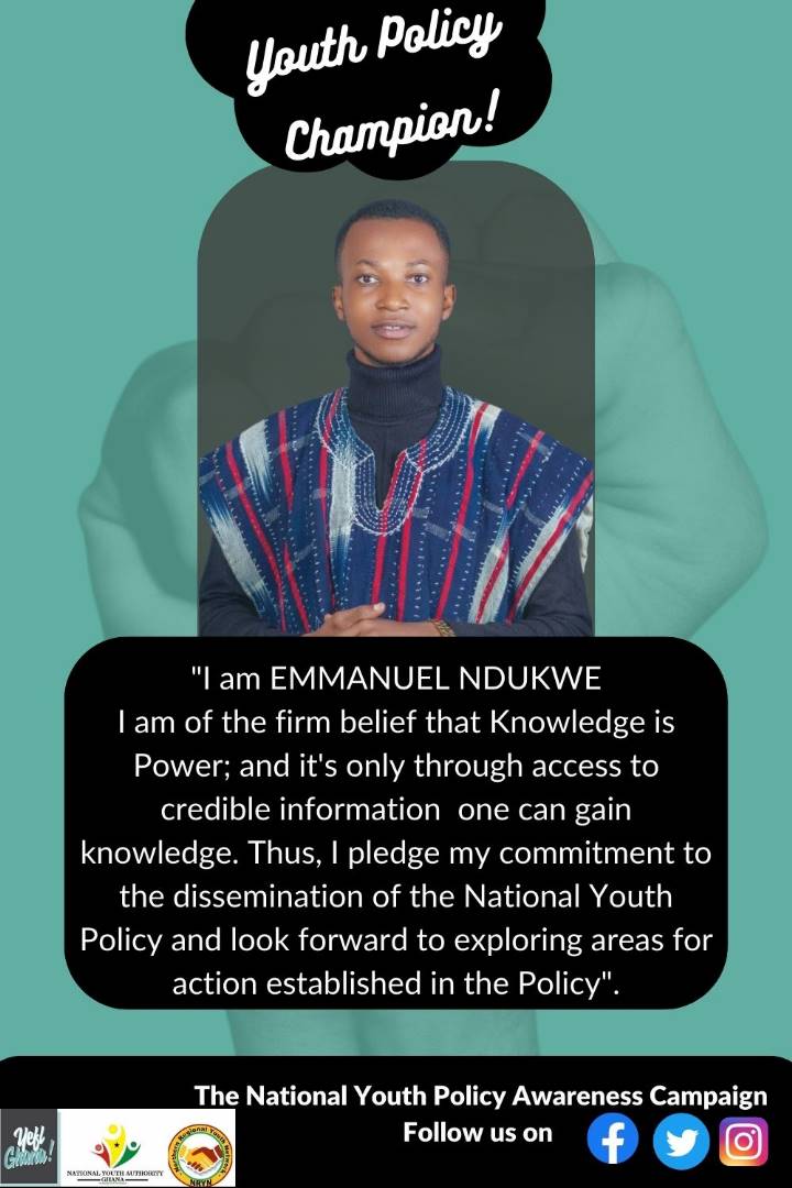 Unveiling  Emmanuel Ndukwe
Youth Policy Champion 
Thanks for your commitment in sharing knowledge on the National Youth Policy. 
<a href="/NRYN_GH/">Northern Regional Youth Network</a> <a href="/youth_authority/">National Youth Authority _N/R</a>