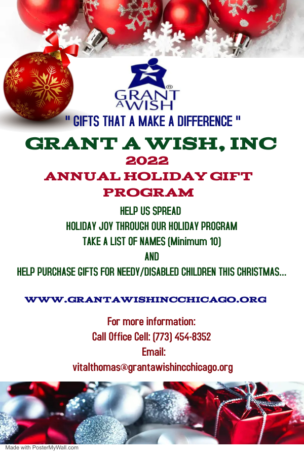GAWIncChicago's tweet photo. Chicago area companies, families, or individuals spread some holiday joy by helping out the Grant A Wish 2022 Annual Holiday Gift Program by taking a list of kids' names to help buy their Christmas wishes... https://t.co/4HmxyOlRym