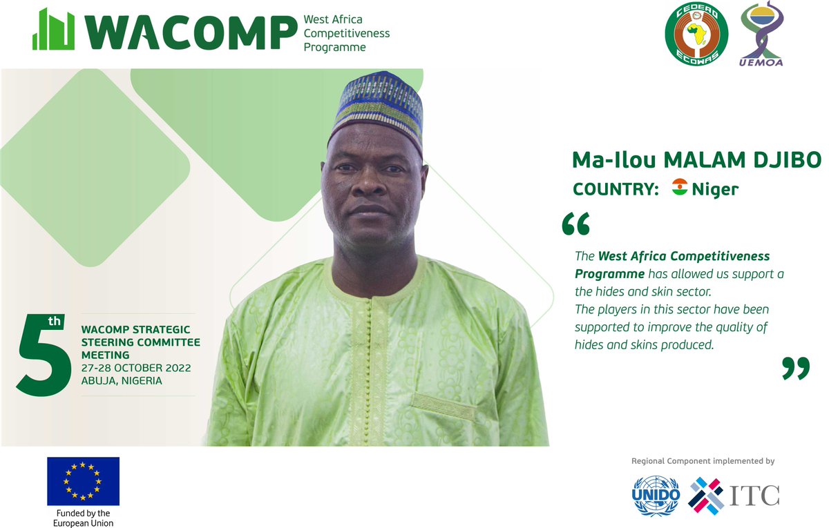WACOMP (@wacomp_ecowas) on Twitter photo "The WACOMP has allowed us support a the hides and skin sector. The players in this sector have been supported to improve the quality of hides and skin produced" - Ma-ILou Mallam Djibo from WACOMP Niger shared his feedback on the <a href="/EUinNigeria/">EU in Nigeria 🇪🇺🇳🇬</a> funded #WACOMP meeting last week. "The WACOMP has allowed us support a the hides and skin sector. The players in this sector have been supported to improve the quality of hides and skin produced" - Ma-ILou Mallam Djibo from WACOMP Niger shared his feedback on the <a href="/EUinNigeria/">EU in Nigeria 🇪🇺🇳🇬</a> funded #WACOMP meeting last week.