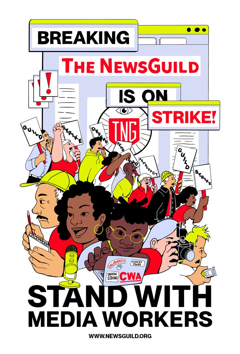 🚨THE NEWSGUILD IS ON STRIKE! 🚨 Hundreds of local journalists across unionized @Gannett newsrooms from the east to west coast are on #GannettWalkout. Weeks after Gannett announced austerity measures like cuts to 401k & buyouts and months after Gannett laid off 3% of staff.