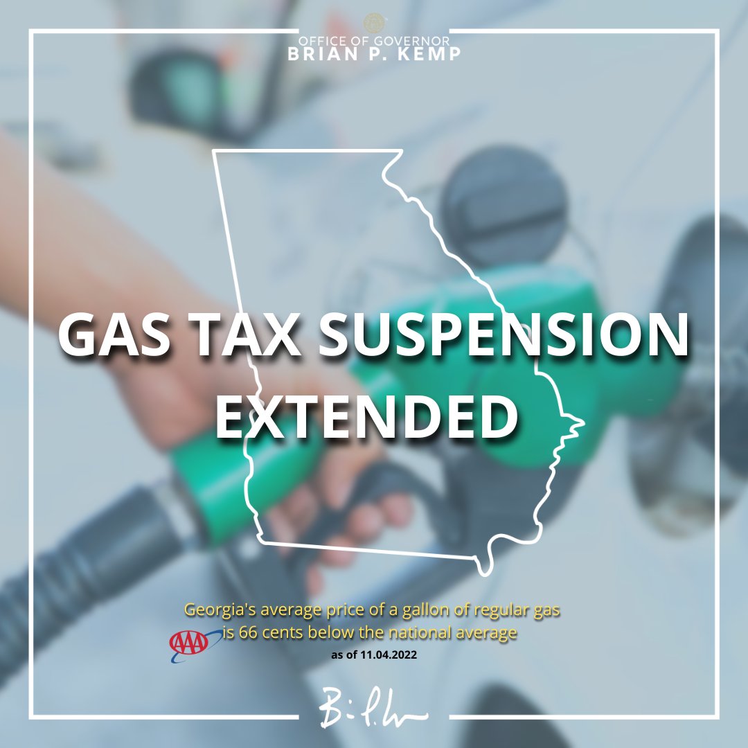 GovKemp's tweet image. Georgians are facing record inflation, growing costs at the grocery store, and high prices at the pump, all due to a complete failure of leadership in Washington.

Our families deserve better, that&apos;s why I&apos;m extending the suspension of the state gas tax.
madmimi.com/p/2233f41
