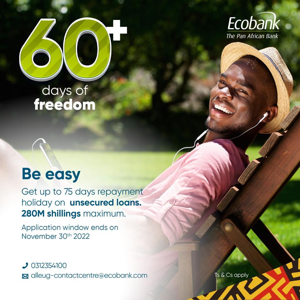 PatriciaZawedde's tweet photo. With our loan repayment holiday for @EcobankUganda , you get to #DoMore with the money and #PlanMore for it, for the extra months ahead at zero arrangement fees.
#GoForMore https://t.co/zZCDktiOM3