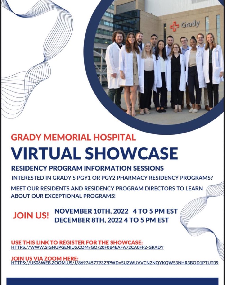 There is no place like <a href="/GradyHealth/">GradyHealth</a> to do you Pharmacy Residency. Come see for yourself! Join us for our virtual info sessions and meet us in-person at ASHP Midyear! #pharmres #twitterrx
m.signupgenius.com/#!/showSignUp/…