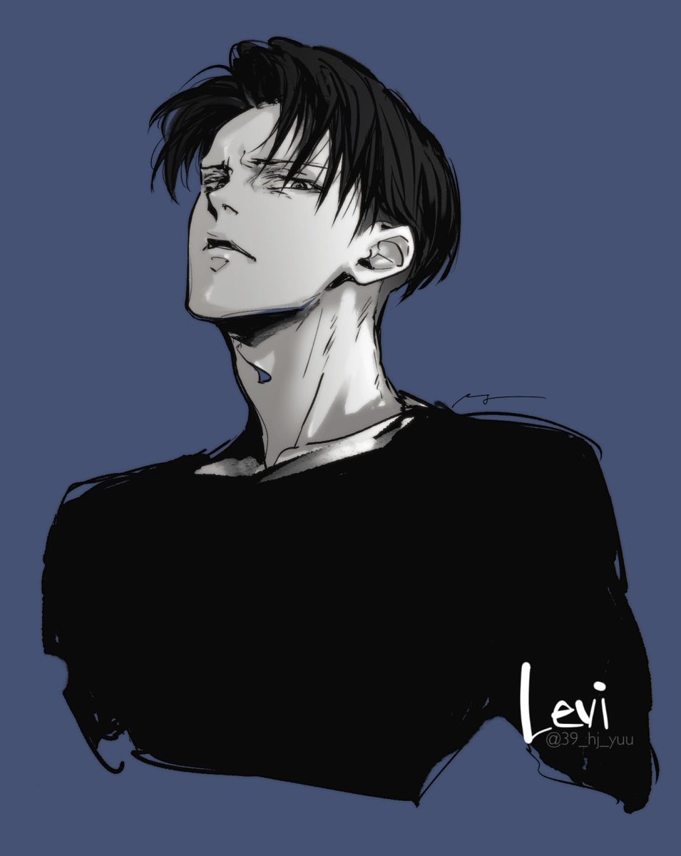 levi (shingeki no kyojin) 1boy male focus solo blue background simple background monochrome shirt  illustration images