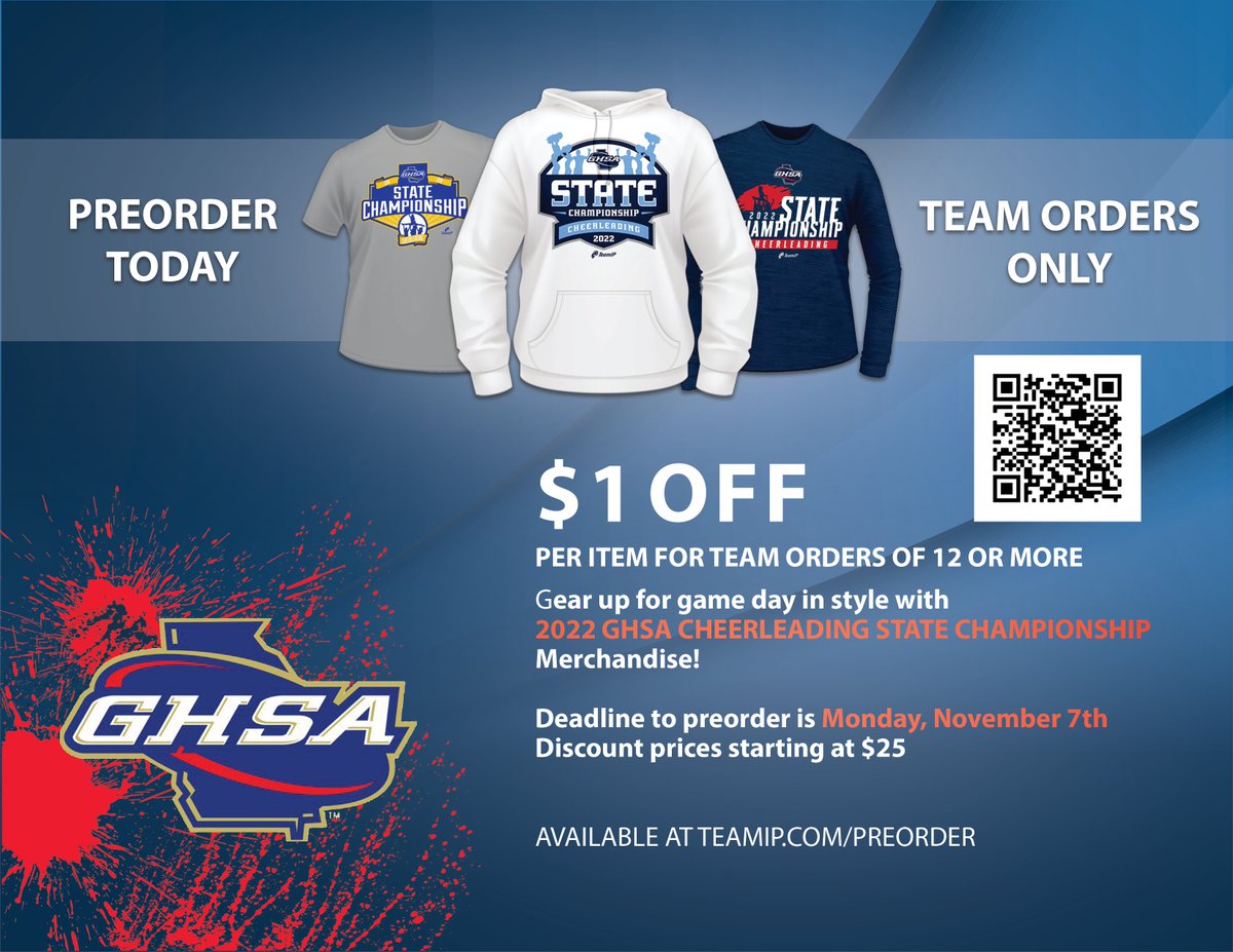 Preorder Cheerleading State Championship apparel @teamip by Monday, Nov. 7. bit.ly/3Fx03yD