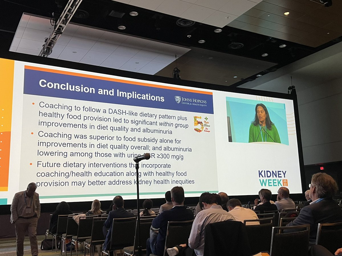 No surprise here - an outstanding presentation by @DrDeidraCrews in the ASN #KidneyWk late-breaking trials session highlighting results the “Five Plus Nuts and Beans for Kidneys” Study!!