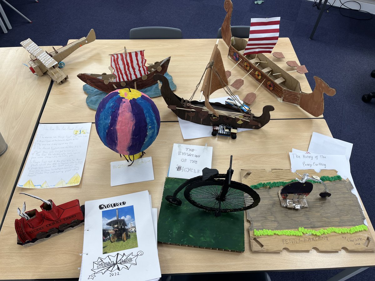 StJamesYear41's tweet photo. Some of our amazing home learning projects presented this week. ✈️🛶🚲🚂 Not to mention all of the PowerPoint presentations we had too! https://t.co/3GH17w1BpR