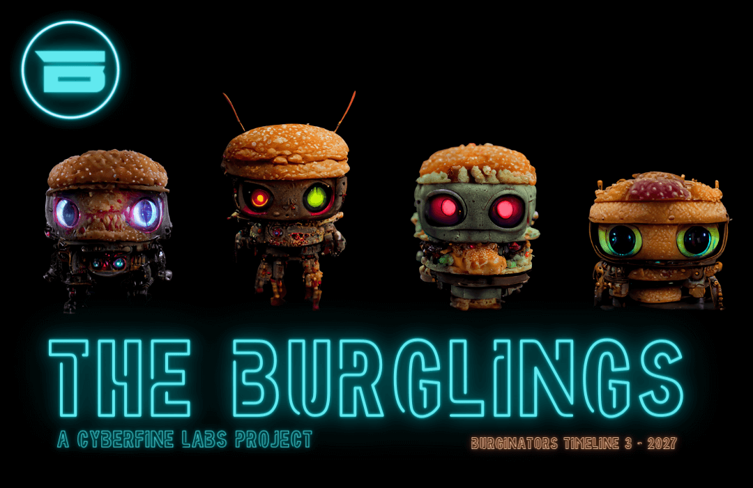 The NFT landscape has been a tough one for many.

We have decided to travel through time and bring you something special early. Part of the <a href="/Burginators/">Burginators</a> Timelines

A Free Mint! <a href="/CyberFineLabs/">CyberFine Labs</a> presents 

🍔 The Burglings 🍔

Allow List opens.. Now premint.xyz/burglings/