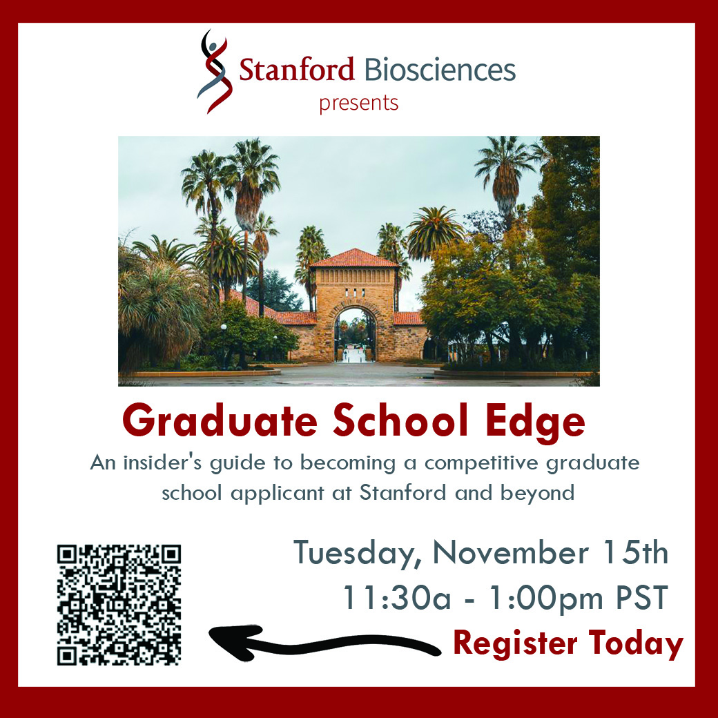 11/15 11:30a -1pm PST - Learn about our #PhD application process and #research opportunities: Stanford Summer Research Program (SSRP)/Amgen Scholars, ADVANCE Undergraduate Institute (AUI) and ADVANCE Summer Institute. Register today: fal.cn/3tkYP