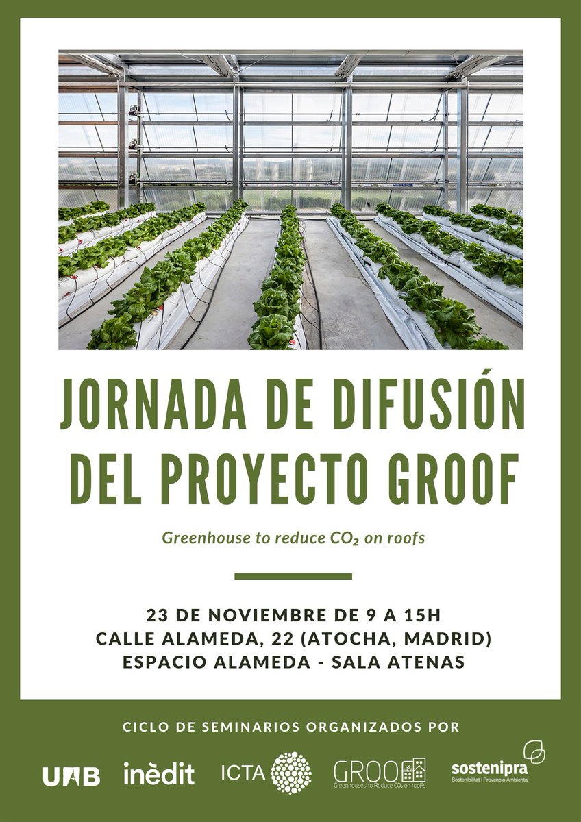 ICTA_UAB's tweet photo. 🏡 ¿Qué es el #GROOFProject? ¿Son seguros los cultivos urbanos? ¿Conoces la guía del proyecto?
👉 Junto a @ineditinnova, @GROOF_project y el grupo @sostenipra de @ICTA_UAB organizamos la jornada de difusión del proyecto el 23/11 en Madrid 📌
Inscrip: carles@ineditinnova.com 📩 https://t.co/GjrJKTHBWf