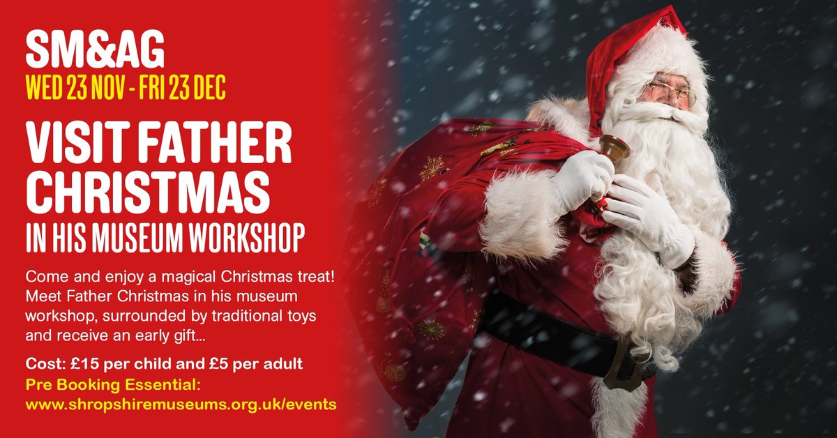 shrewsmuseum's tweet image. 🎅 VISIT FATHER CHRISTMAS @shrewsmuseum
23 Nov - 23 Dec

EARLY BOOKING ESSENTIAL
Elves guide you to meet Father Christmas to receive an early gift, post a letter, try some craft, visit Stop Cafe &amp;amp; our Gift Shop
orlo.uk/Book_Tickets_m… 
@ShropCouncil @OriginalShrews 
#VisitSanta
