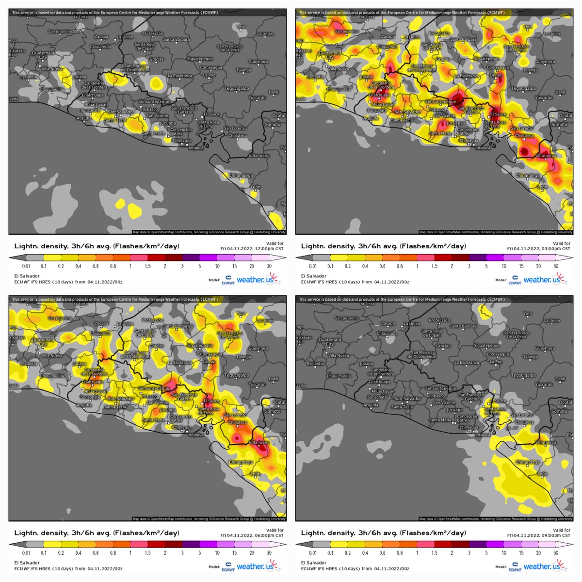 GuillermoJovelR's tweet photo. 📌 04/Nov/2022. Seguimiento Meteorológico. SVL. CW/GJ. #TWSV
• Precipitaciones y tormentas son esperadas este días desde horas cercanas al mediodía en zonas de fuerte influencia orográfica. Posteriormente tomando mayor organización y desarrollo. https://t.co/R9DknEssjA