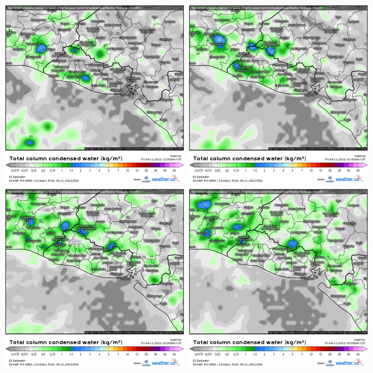 GuillermoJovelR's tweet photo. 📌 04/Nov/2022. Seguimiento Meteorológico. SVL. CW/GJ. #TWSV
• Precipitaciones y tormentas son esperadas este días desde horas cercanas al mediodía en zonas de fuerte influencia orográfica. Posteriormente tomando mayor organización y desarrollo. https://t.co/R9DknEssjA