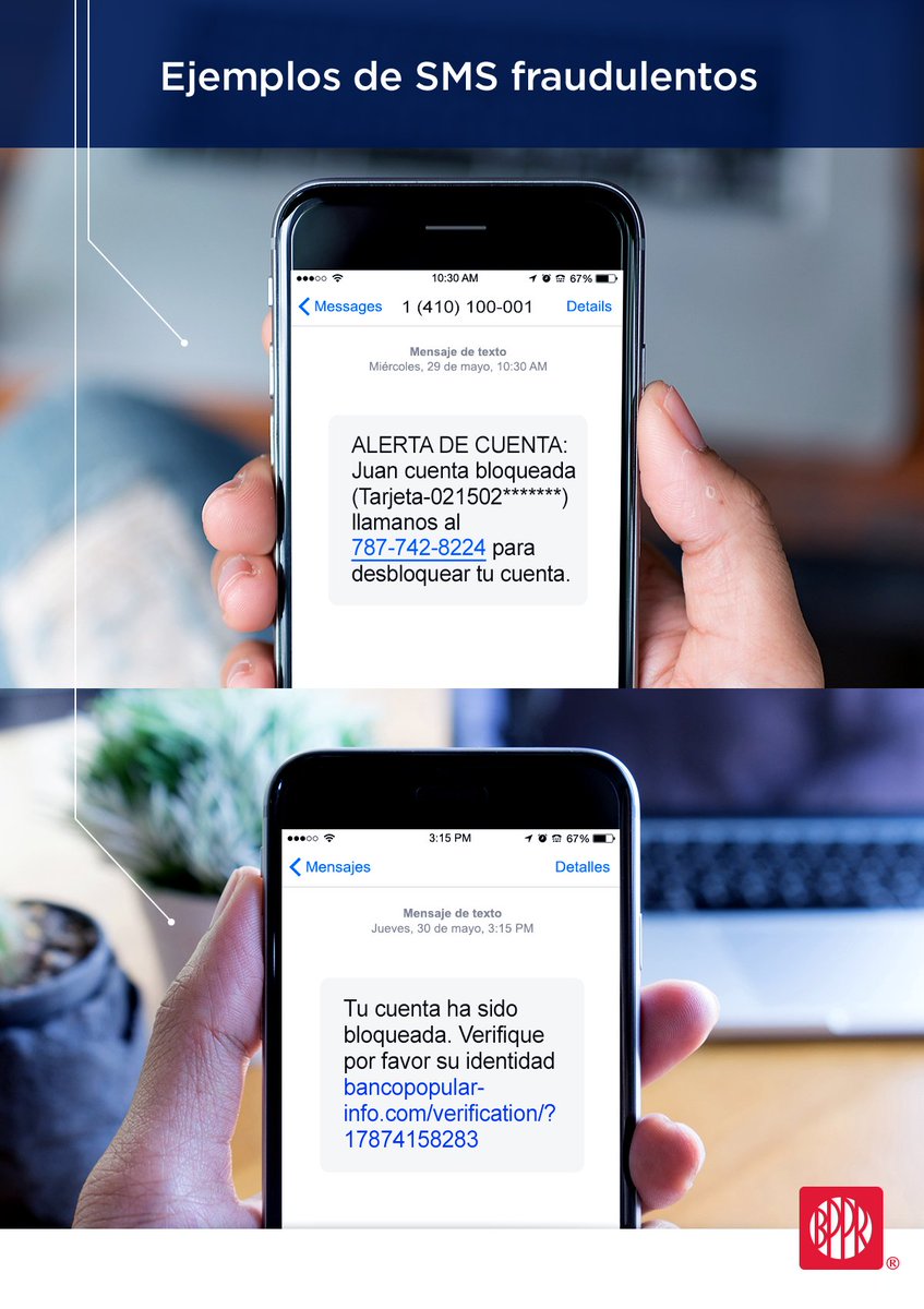 popular's tweet photo. Cliente de Popular:

Si has recibido un mensaje de texto (SMS) como este, no debes contestarlo ni darle clic. Esta modalidad se le conoce como “Smishing” en donde se intenta obtener información de tu cuenta de forma fraudulenta a través de SMS. https://t.co/ytHFqseK2h