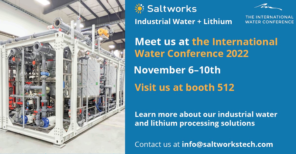 IWC starts on Sunday! Stop by the Saltworks booth to learn about our Industrial Water and Lithium solutions from our Manager of Process Solutions, Geer Qile. Ask about the chemical, membrane, and thermal plants we are building and delivering.