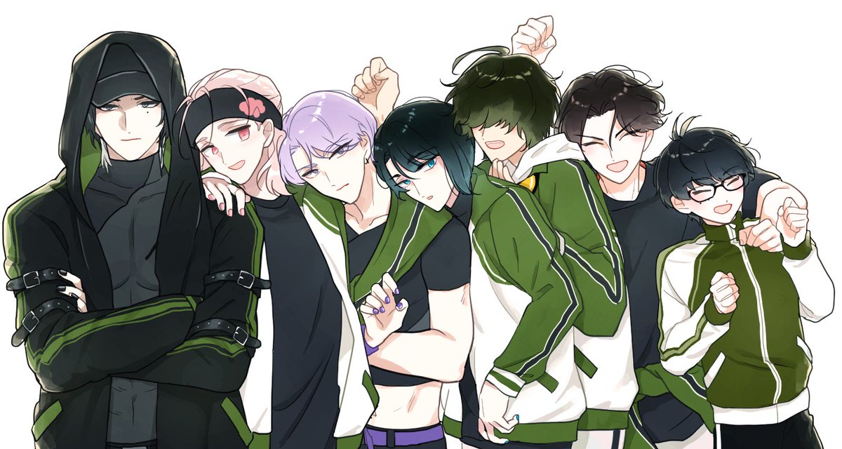 multiple boys jacket pink hair shirt black hair glasses black shirt  illustration images