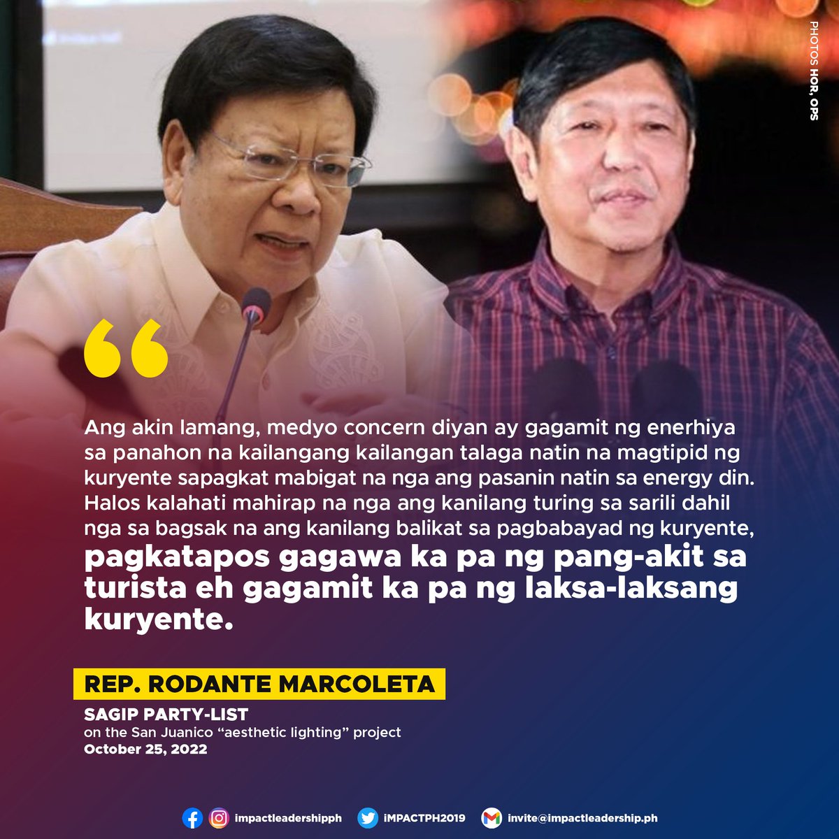 iMPACTPH2019's tweet photo. UNITEAM NO MORE? 🤔

Former UniTeam senatorial candidate SAGIP Party-list Rep. Rodante Marcoleta has criticized the San Juanico "aesthetic lighting" project. https://t.co/cKDudlNd4Z