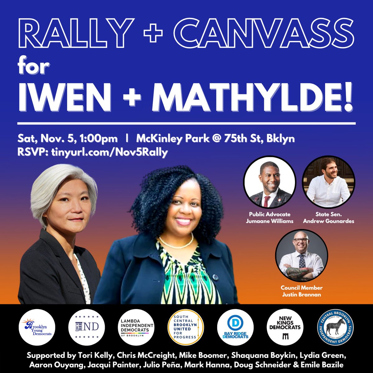 This is it. If you've been waiting to get involved, now is the time.

Join us Saturday at 1:00pm to get out the vote for <a href="/Iwen4NY/">Iwen Chu 曲怡文</a> and @FrontusforNY and ensure a better, fairer Democratic future for Brooklyn!

RSVP: tinyurl.com/Nov5Rally