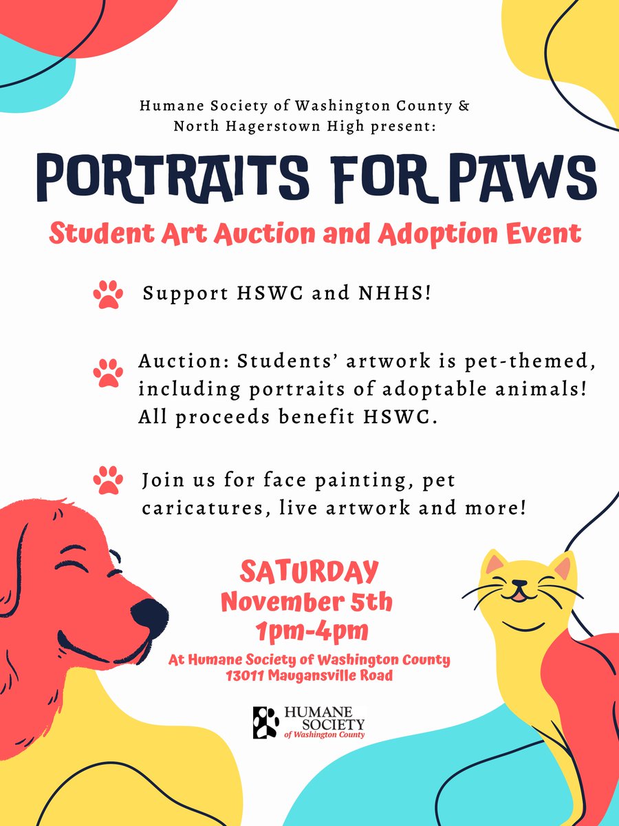 HSWCMD's tweet photo. Join us tomorrow!!! 🎨 #PortaitsForPaws https://t.co/o3qEArmssL