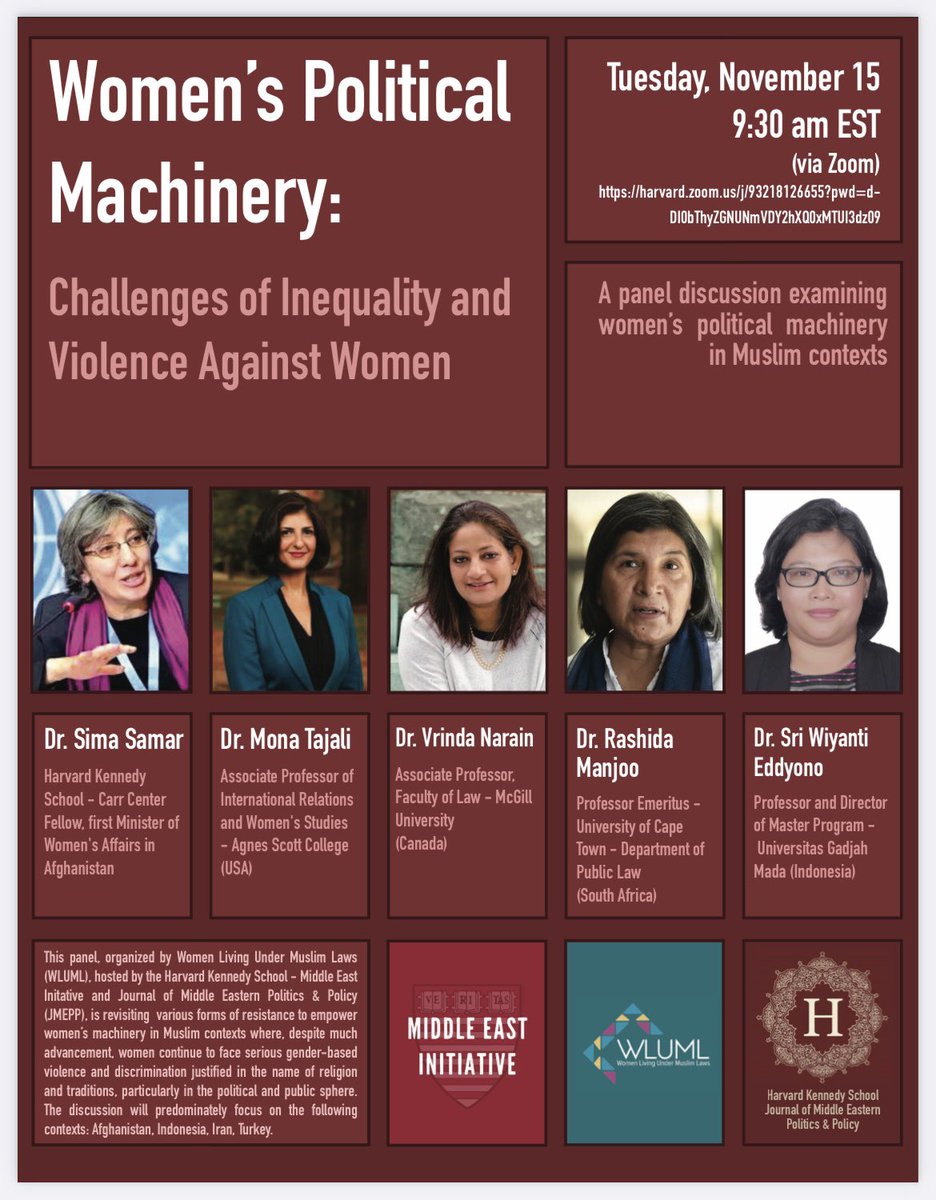 WLUML's tweet photo. Join us on Nov15 at 9.30am EST to hear our panelists talk about various forms of resistance to empower women’s machinery in Muslim contexts. 

👉🏼 https://t.co/VnizQ86nBA

@MiddleEast_HKS @HKS_JMEPP @DrSimasamar @MonaTajali #VrindaNarain #RashidaManjoo #SriWiyantiEddyono https://t.co/YhxLTB6MUG