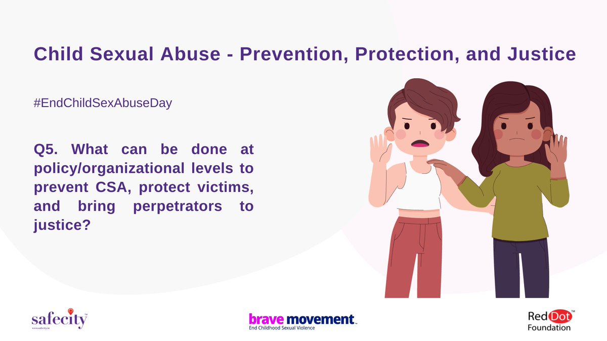 TheSafecityApp's tweet photo. ⚠️ TW: Sexual Abuse - Sensitive Conversation

5. 

- You can tweet your answers with the question number (e.g. A1, A2, A3) 

- Use the hashtag #EndChildSexAbuseDay

#Safecity #RedDotFoundation https://t.co/wT47pBdUEt