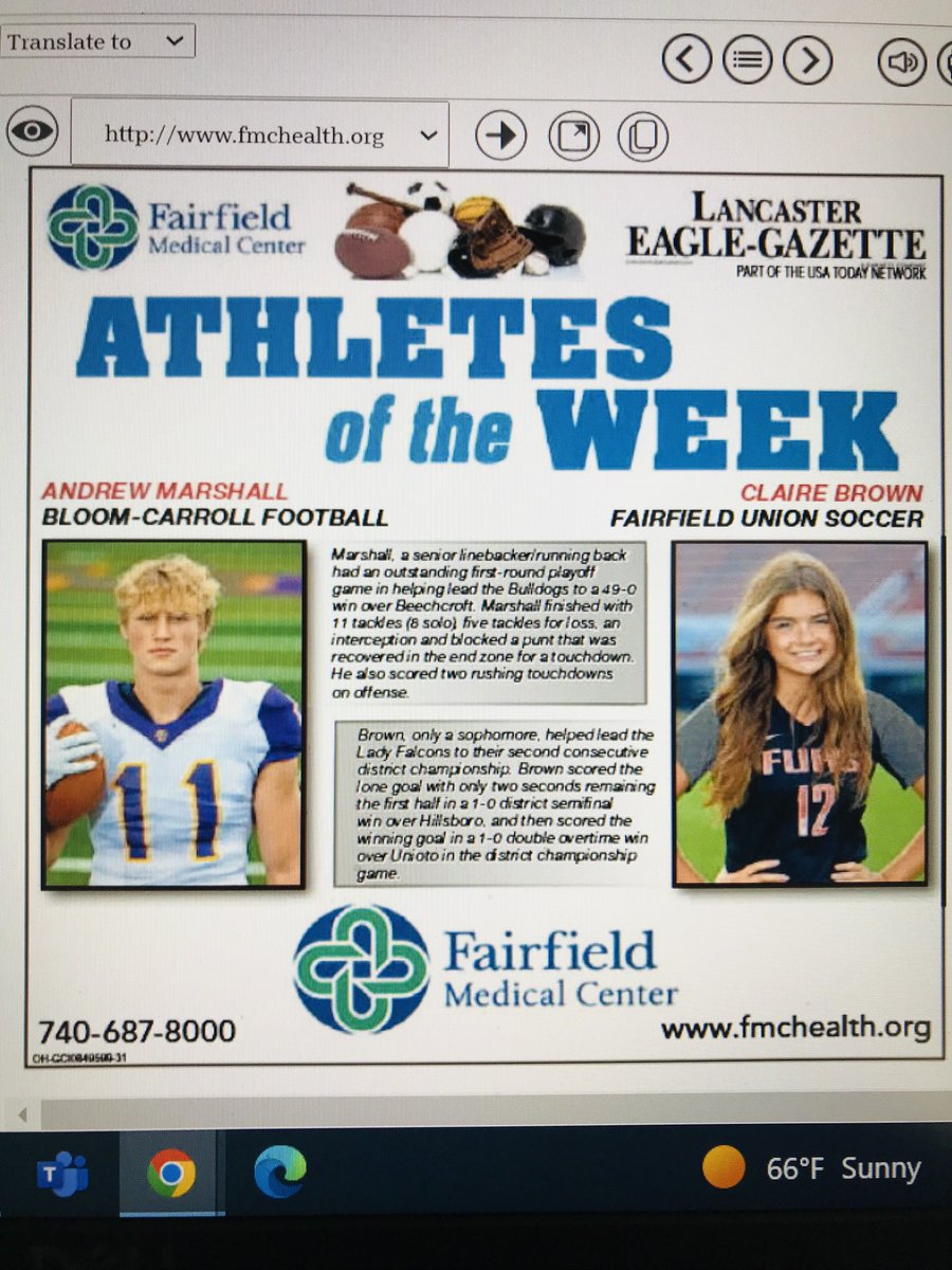 Eagle-Gazette Athletes of the Week: Bloom-Carroll’s Andrew Marshall and Fairfield Union’s Claire Brown. ⁦<a href="/AndrewDM_26/">Andrew Marshall</a>⁩ ⁦<a href="/_clairebrownn/">claire brown</a>⁩ ⁦<a href="/BCBulldogsports/">BC Athletics</a>⁩ ⁦<a href="/bloomcarroll_fb/">Bloom-Carroll Football</a>⁩ ⁦<a href="/falconsoccer_96/">FUHS Girls Soccer</a>⁩ ⁦<a href="/AthleticsFuhs/">Fairfield Union Athletics</a>⁩
