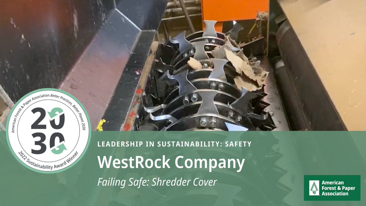Congratulations to @WestRock, recipient of our Leadership in Sustainability Award for Safety. Learn how a WestRock facility maintenance team developed and installed hydraulic safety system that improves ergonomics and reduces the risk of serious injury: bit.ly/3jL23I4