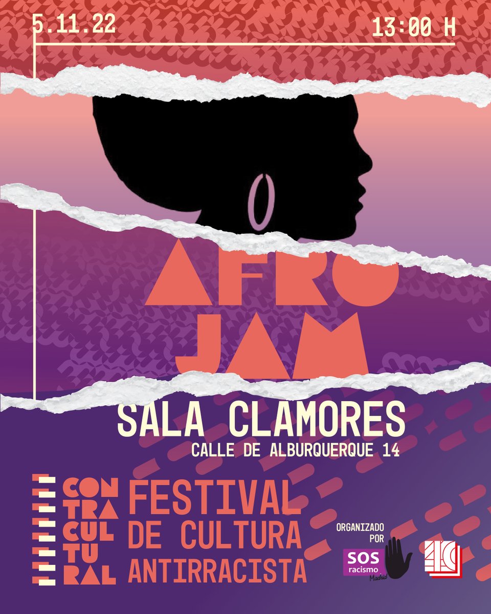 Hey!!! 🤎🤎🤎 Este sábado es el primer evento de ✨CONTRACULTURAL✨ el festival de cultura antirracista de SOS Racismo Madrid. Recordar que estáis aún estáis a tiempo de pillar vuestras entradas y ayudar en la difusión 🗣️🗣️🗣️ bit.ly/Contracultural…
<a href="/sosracismomad/">SOS Racismo Madrid</a>  <a href="/salaclamores/">Sala Clamores</a>