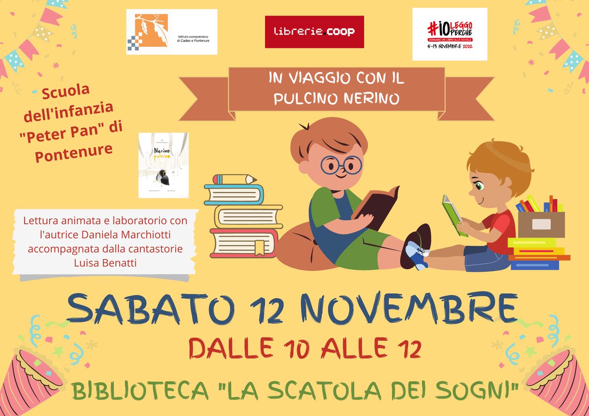 La scuola dell'infanzia #Pontenure partecipa al Contest #Ioleggoperchè2022 sabato 12 novembre con Daniela Marchiotti accompagnata dalla cantastorie Luisa Benatti coinvolgente lettura animata #teatrino #kamishibai  laboratorio per bimbi di 5 anni in biblioteca #Lascatoladeisogni.