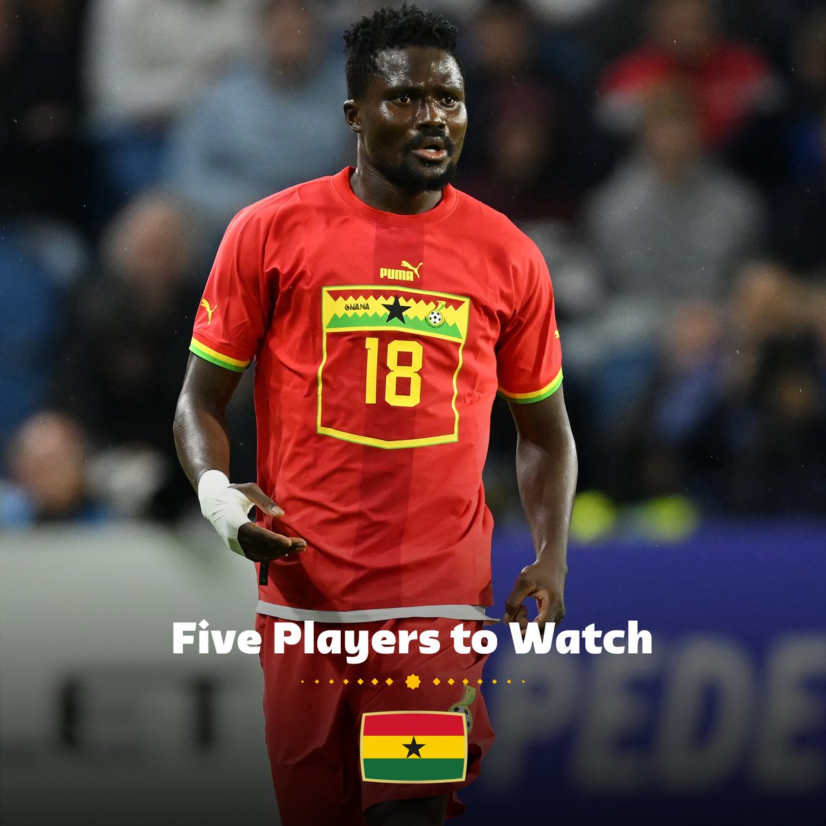 FIFAWorldCup's tweet photo. 🇬🇭 A new-look squad full of talent for the #FIFAWorldCup 

Take a look at some of the key men for the Black Stars ⭐️