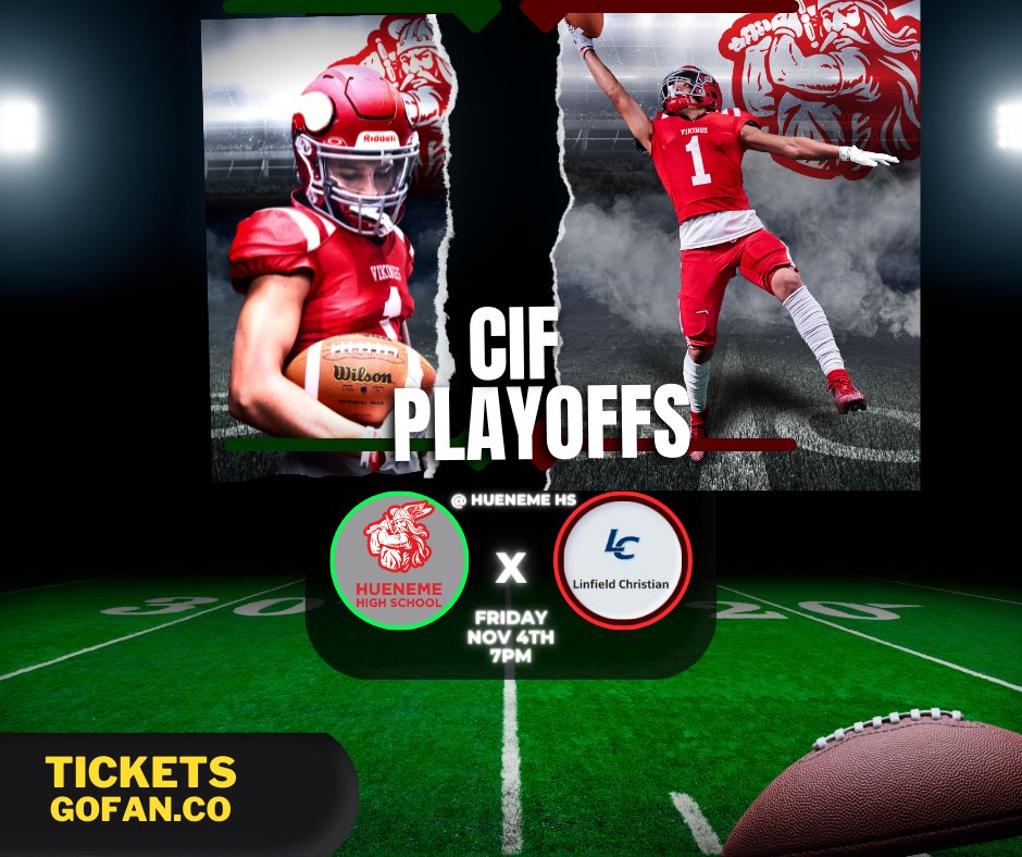 OxnardUnion's tweet photo. TONIGHT CIF Playoffs Hueneme @hhs_viking vs Linfield Christian School. Tickets can be bought at:
https://t.co/MvJMfRpAKf https://t.co/Vjc2TmPUwo