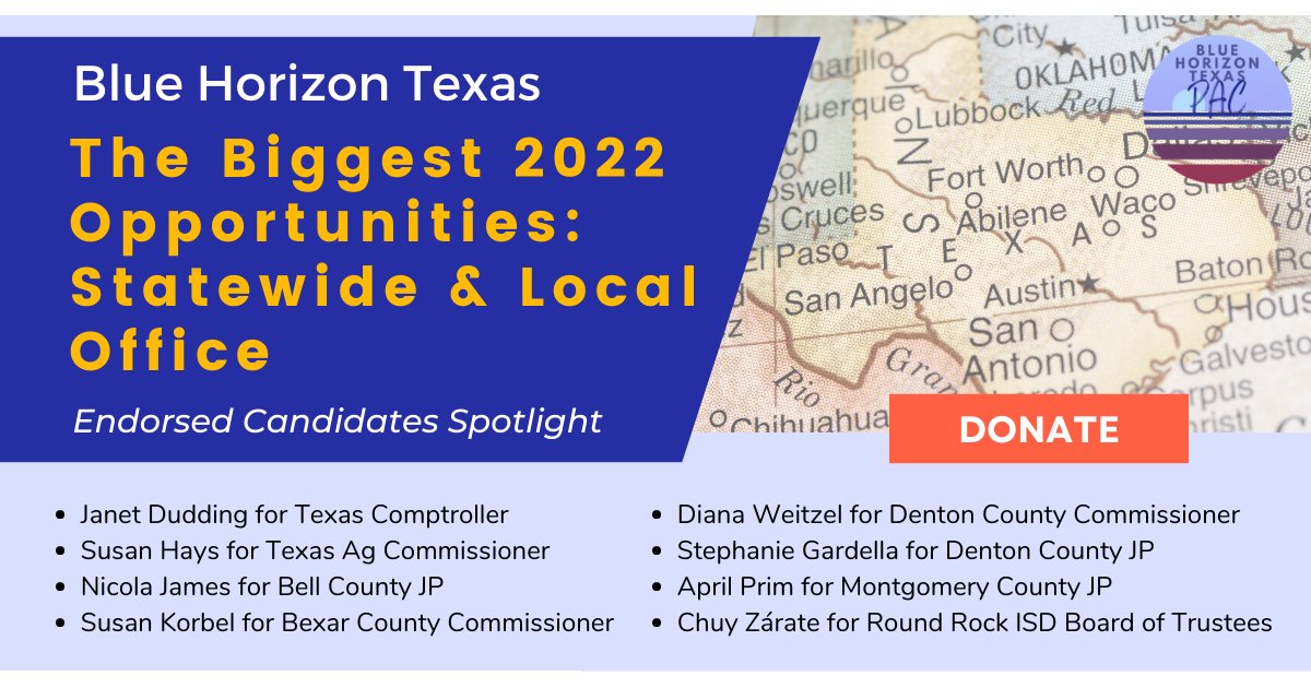 Blue Horizon Texas (@bluehorizontx) on Twitter photo In our final Candidate Spotlight, we are showcasing the #BHTCandidates with the biggest opportunities for Election Night wins in statewide and local races, where the effects of gerrymandering are indirect or muted. Support them in the final days of voting. secure.actblue.com/donate/bht-win… In our final Candidate Spotlight, we are showcasing the #BHTCandidates with the biggest opportunities for Election Night wins in statewide and local races, where the effects of gerrymandering are indirect or muted. Support them in the final days of voting. secure.actblue.com/donate/bht-win…