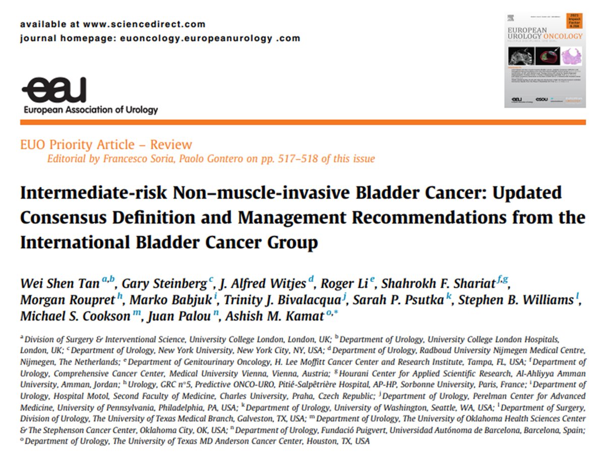 This month’s @EurUrolOncol #SoMe Award is presented to…

🟠Intermediate-risk NMIBC: Updated Consensus Definition and Management Recommendations from the @IBCG_BladderCA🟠

Congrats to @drtanws and the powerful #bladdercancer armada!

#UroSoMe #GUcancer #uroonc