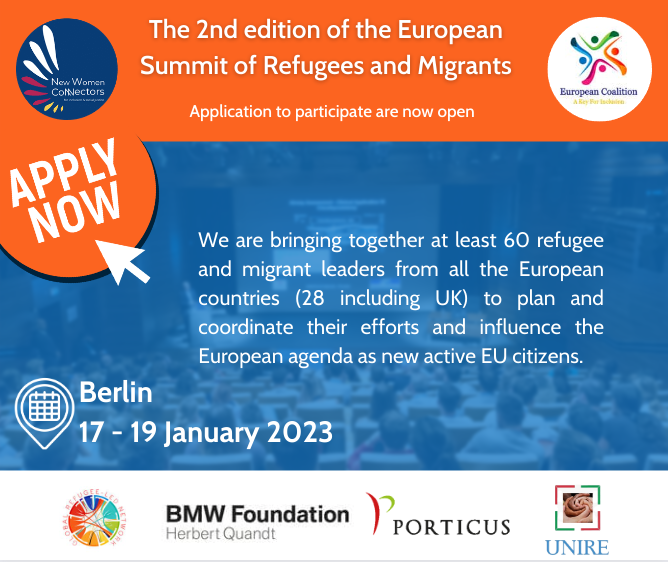 EucEuropean's tweet photo. Apply to actively participate in the second European Summit for Migrants and Refugees in Berlin, Jan 2023. Please also retweet. Details are here: https://t.co/Dr9duCLdZR https://t.co/wzipsE6gxf