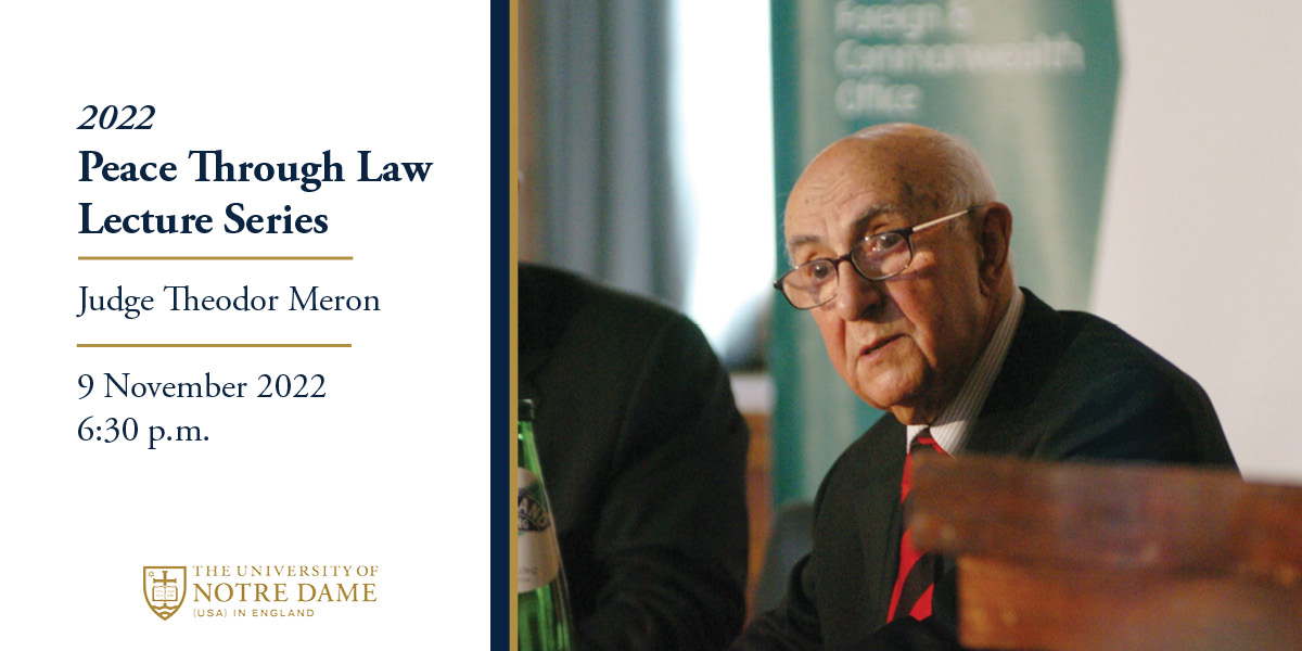 NDLaw's tweet photo. Judge Theodor Meron — leading scholar of humanitarian law, human rights, and criminal law who helped build the legal foundations for international criminal tribunals — will deliver the Peace Through Law Lecture on November 9 at @UNDLondon.

Register here: https://t.co/hs0UmquZj2 https://t.co/gEcR7ZqLmH