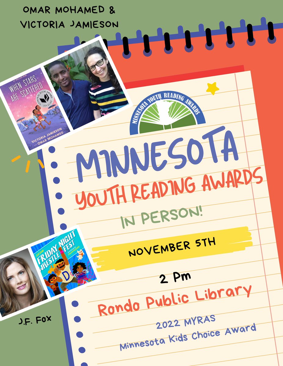 Join us tomorrow at 2pm at the Rondo Public Library (461 Dale St., St. Paul) to Celebrate with LIVE IN PERSON authors and illustrators-- Omar Mohamed, Victoria Jamieson, and J.F. Fox! Livestream: youtube.com/watch?v=a_h7-w…