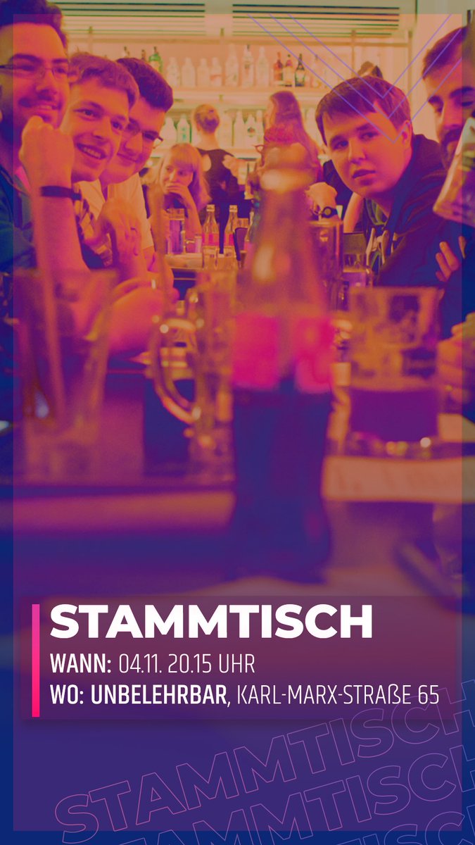 Wir treffen uns gleich zu unserem monatlichen Stammtisch. Heute ab 20 Uhr in der Unbelehr Bar. Am 17.11.17 wurde genau dort auch unser Verein gründet. Also kommt vorbei, bis dann!