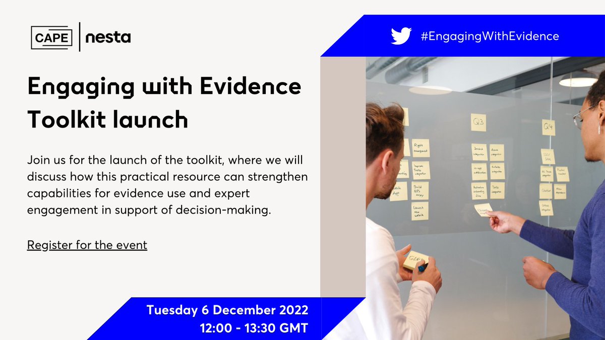KurandaMorgan's tweet photo. Join us on Tuesday 6th December as we launch the new #EngagingWithEvidence Toolkit @nesta. It's been designed to support the development of evidence and expert engagement capabilities for decision makers in the UK. Here's a short thread of what to expect: https://t.co/ADQdmF77SF