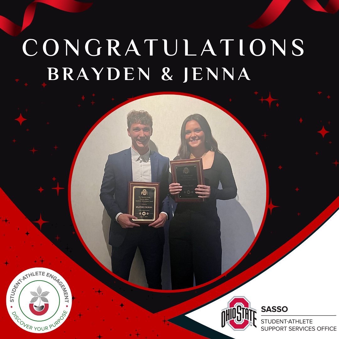 Congratulations 🎉 to <a href="/braydendurbin23/">Brayden Durbin</a> ⚽️ and <a href="/jennazunic/">jennazunic</a> 🏒 for being named the 2022 Miechelle Willis Academic Achievement Award recipients🏆‼️

We are so proud of you 👏🅾️

#GoBuckeyes 🌰