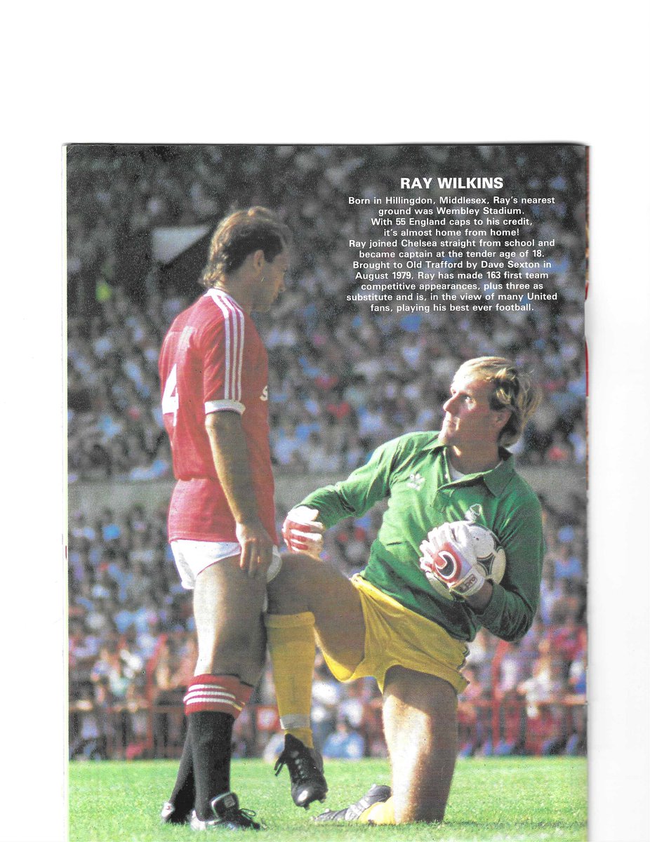 80s_mufc's tweet photo. New Years Eve 1983 - Arthur Graham scores in a 1-0 victory over Stoke City. Inside cover shows Ray Wilkins coming up against Hans Van Breukelen of Nottingham Forest. https://t.co/M49H92V1ij