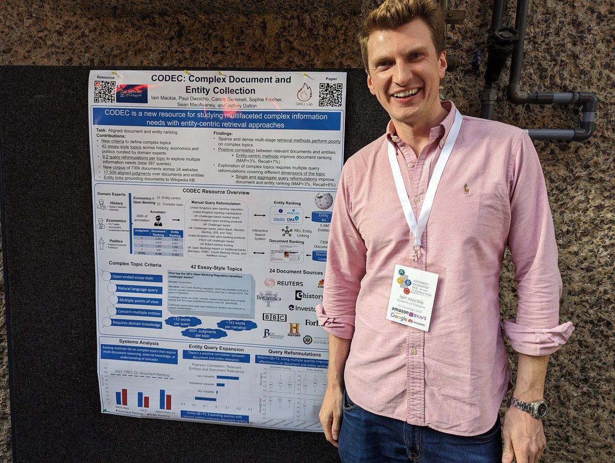 Jeff Dalton (@jeffd) on Twitter photo Presenting CODEC arxiv.org/abs/2205.04546… for text-based knowledge graphs at #akbc2022 by <a href="/iain_with_2is/">Iain Mackie</a> from <a href="/GlasgowCS/">UofG Computing Science</a> and <a href="/grill_lab_ai/">GRILL Lab</a>. Presenting CODEC arxiv.org/abs/2205.04546… for text-based knowledge graphs at #akbc2022 by <a href="/iain_with_2is/">Iain Mackie</a> from <a href="/GlasgowCS/">UofG Computing Science</a> and <a href="/grill_lab_ai/">GRILL Lab</a>.