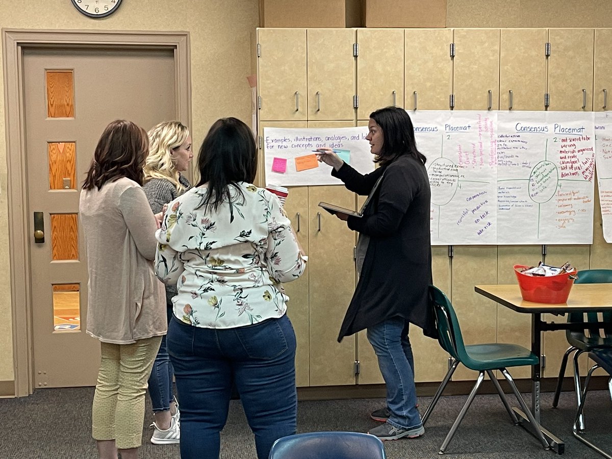 IsenbargerKelly's tweet photo. Fairview cluster this week!!  Teachers focusing on Presenting Instructional Content indicator and thinking about what student evidence they might see with each descriptor!  Taking a deep dive for better understanding.  @NIETteach @abetterfairview @MelissaABlossom @allin4RCSkids https://t.co/E5wFece9et