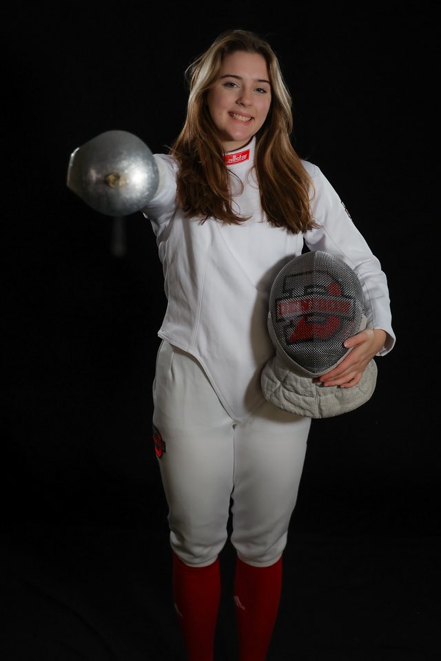 Alumni Delaney Brown fencing at Dennison University. Good luck this season! #highlander