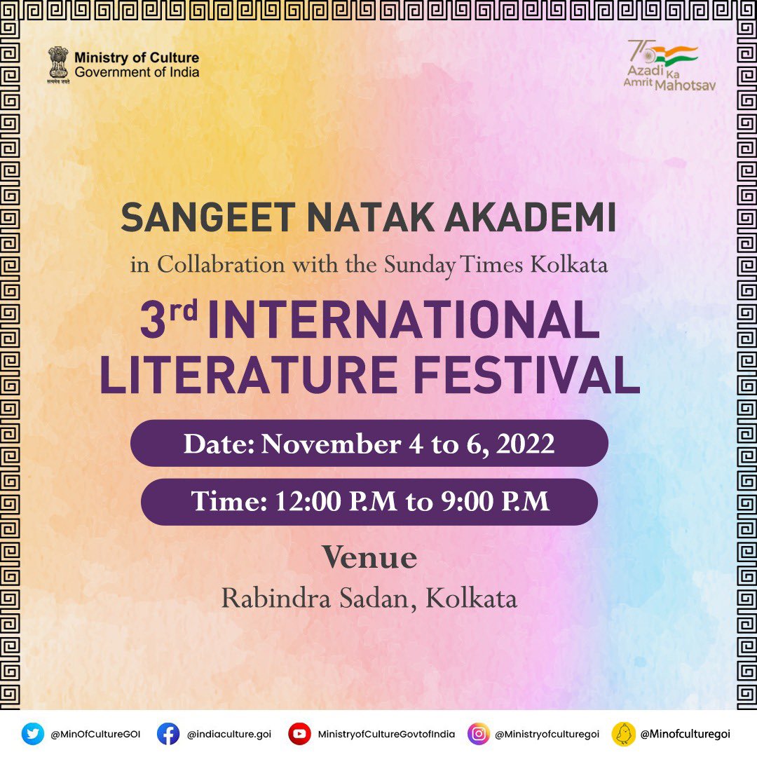 MinOfCultureGoI's tweet photo. Literature, music, theatre...we have amazing events lined up for you this weekend!
Tell us which one you'll be attending in the comments below ⬇️
#AmritMahotsav #EventsAlert https://t.co/pZuudwxBRC
