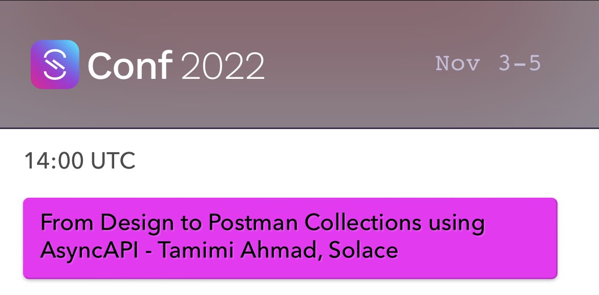 Day ✌️ of the @AsyncAPISpec confernece! Tune in today for TWO talks im taking part of: 1️⃣ From Design to @getpostman using #asyncapi and @solacedotcom Event Portal 🚀 2️⃣ Collab talk with @JesseMenning about Event API Products 🤓 Spoiller: Lots of talk about salad 🥗
