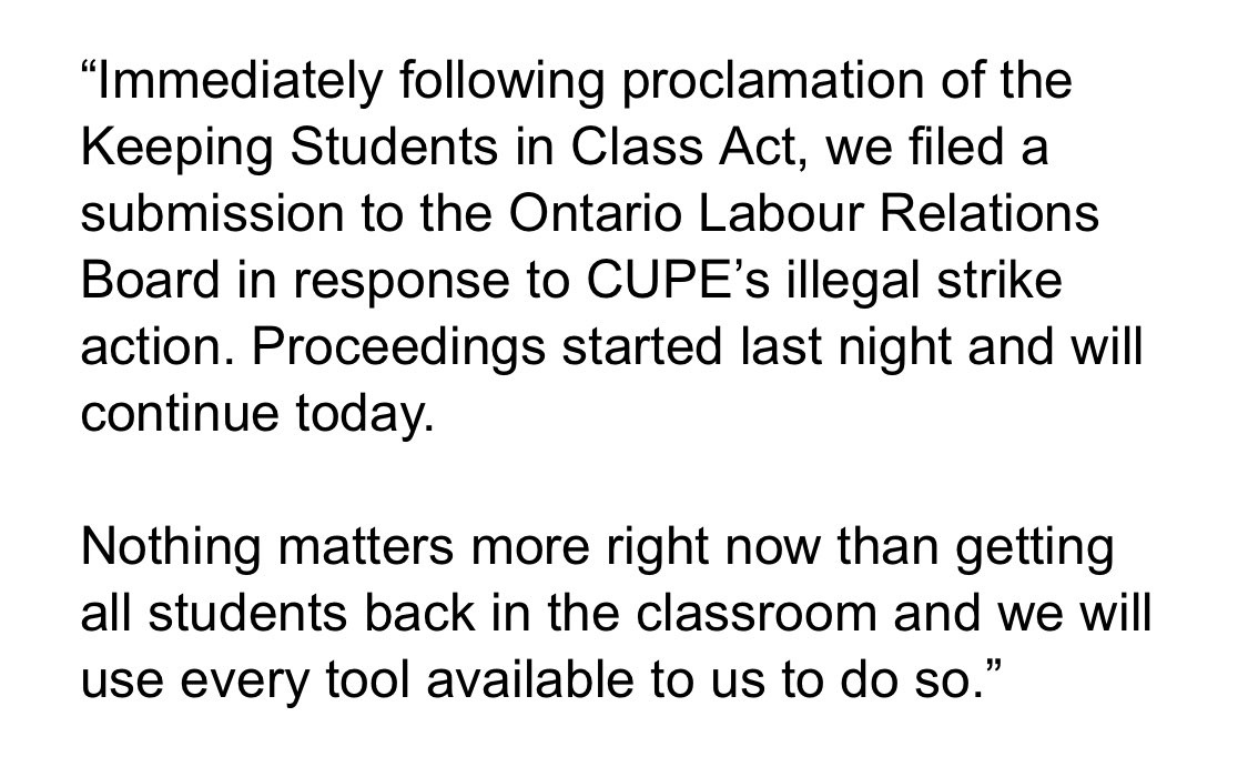 ColinDMello's tweet photo. NEW: The Ford government immediately began proceedings to take CUPE to the Ontario Labour Relations board over the “illegal strike”

The filling happened before the strike even took place. 

#onpoli #onted https://t.co/tZNsRqNP6X