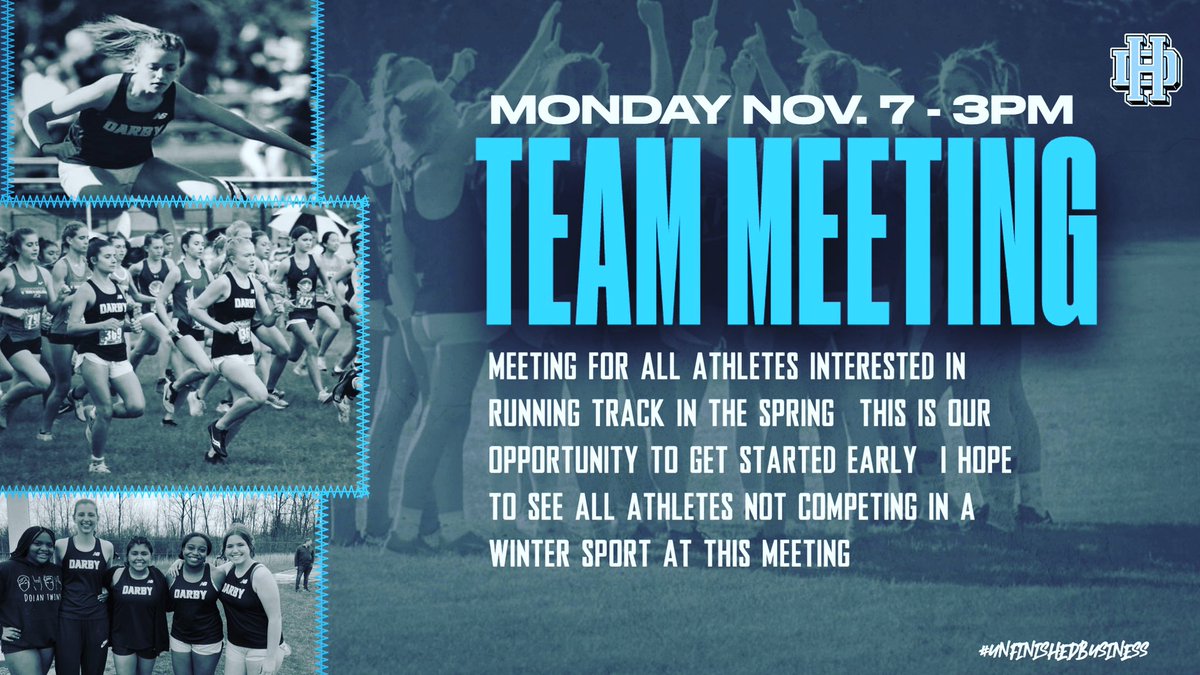 Girl’s team meeting Monday at 3 for all athletes not playing a winter sport!    <a href="/HDarbyAthletics/">Darby Athletics</a>